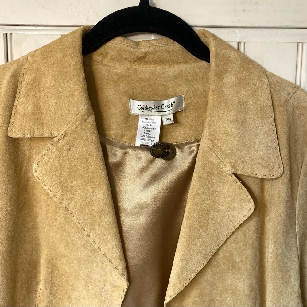 90s Coldwater Creek Leather Suede Trench Coat Women Med Open Front Western Boho - Picture 4 of 15